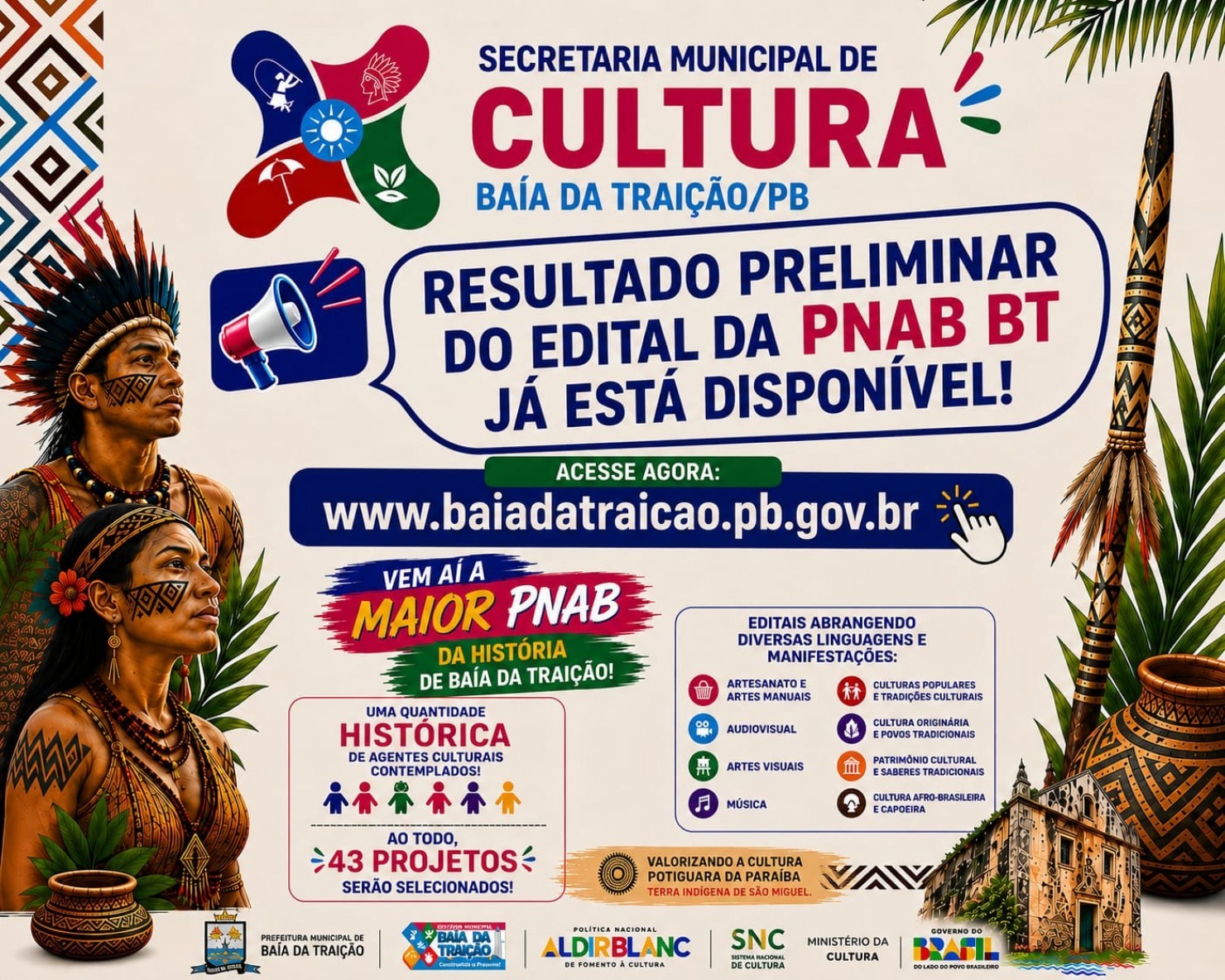 Prefeitura de Baía da Traição divulga Resultado Preliminar do Edital nº 01/2026 – PNAB BT