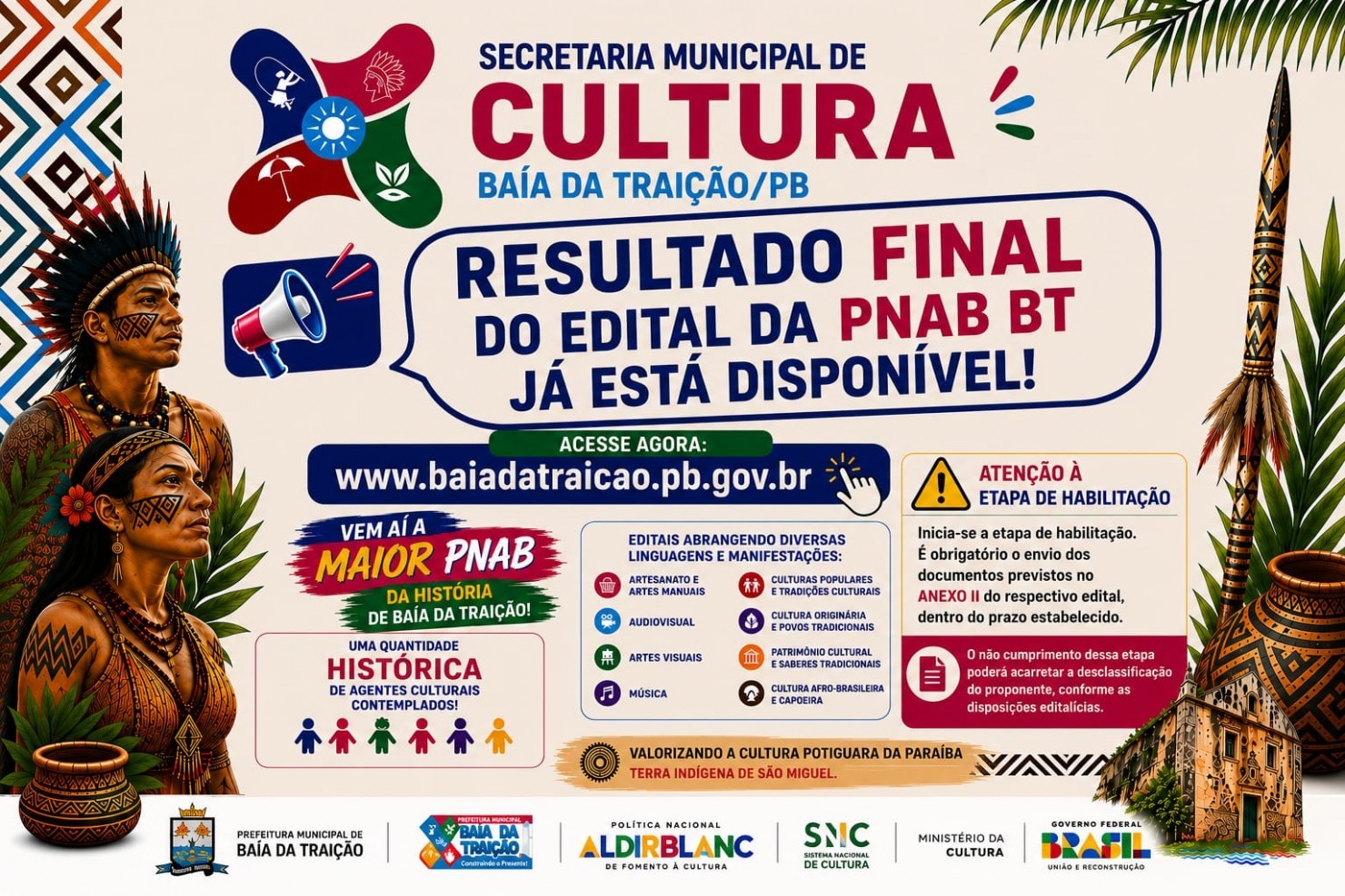 Resultado Final da PNAB BT é divulgado pela Secretaria Municipal de Cultura de Baía da Traição - PB
